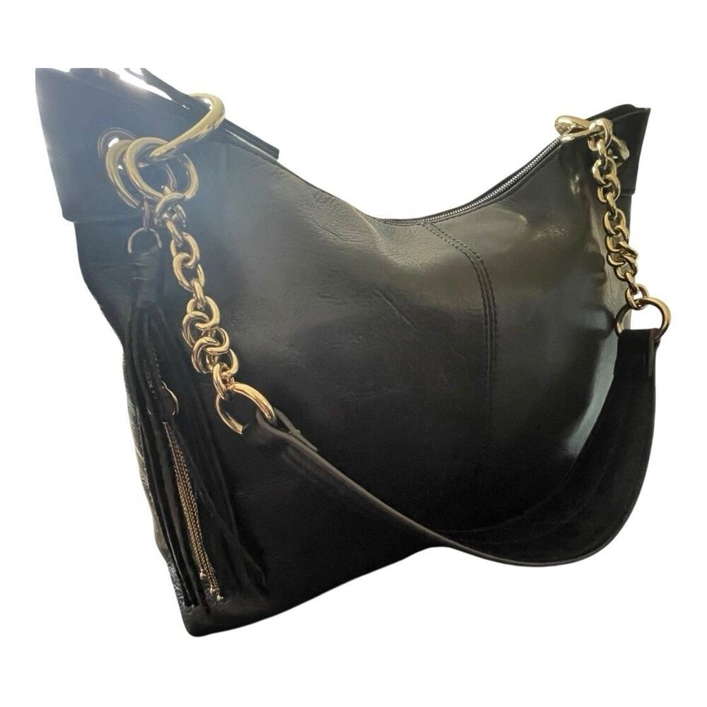 Tignanello Black Leather Shoulder Bucket Bag 12.5”{L}X9.5{H}X4.5”{W} Purse Work - Picture 8 of 13